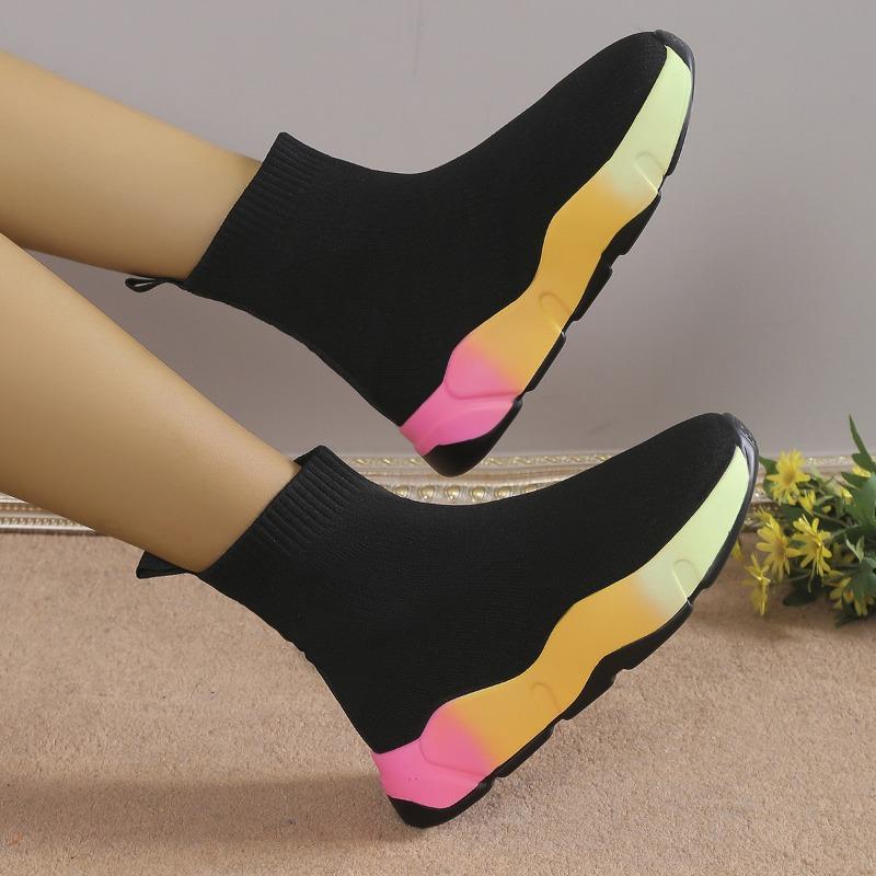 Shoes Women Large Size Fashion Winter Short Tube Flat Socks Boots Round Head Mid-heel Sleeve Sneakers for Women Vulcanized Shoes