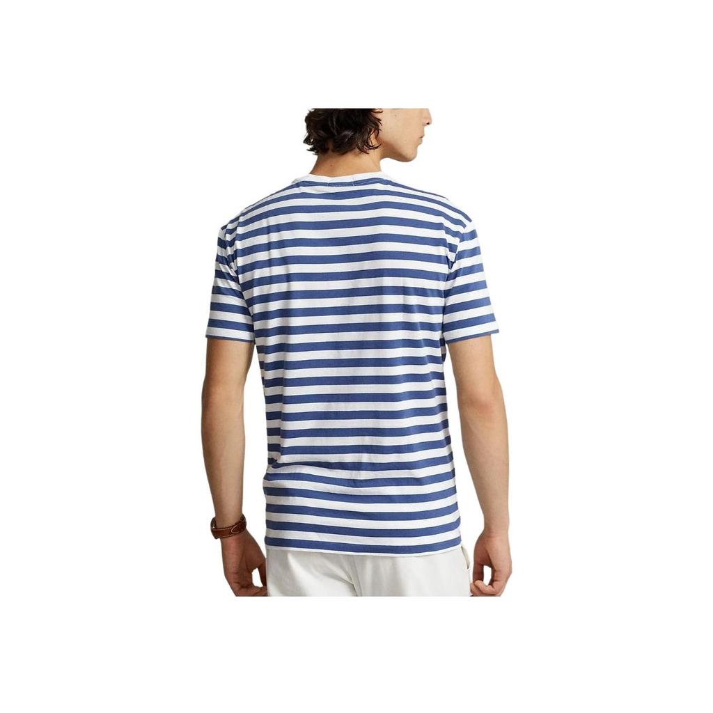 Polo Ralph Lauren SS23 Logo Embroidered Cotton Striped Crew Neck Short Sleeve T-Shirt Men Tops Blue 710906295-001