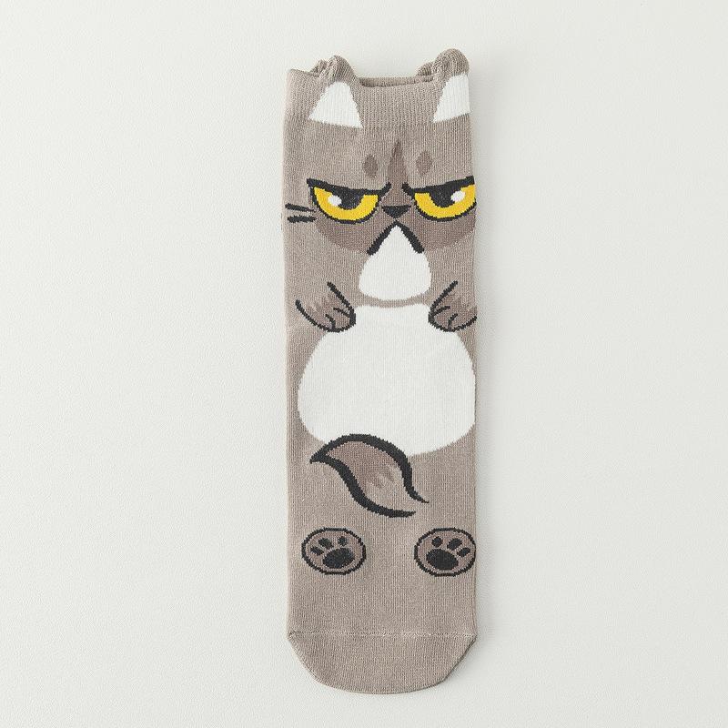 Women's Cute Cartoon Cat Mid-Calf Socks 3D Ears Lucky Cat Cotton Casual Socks