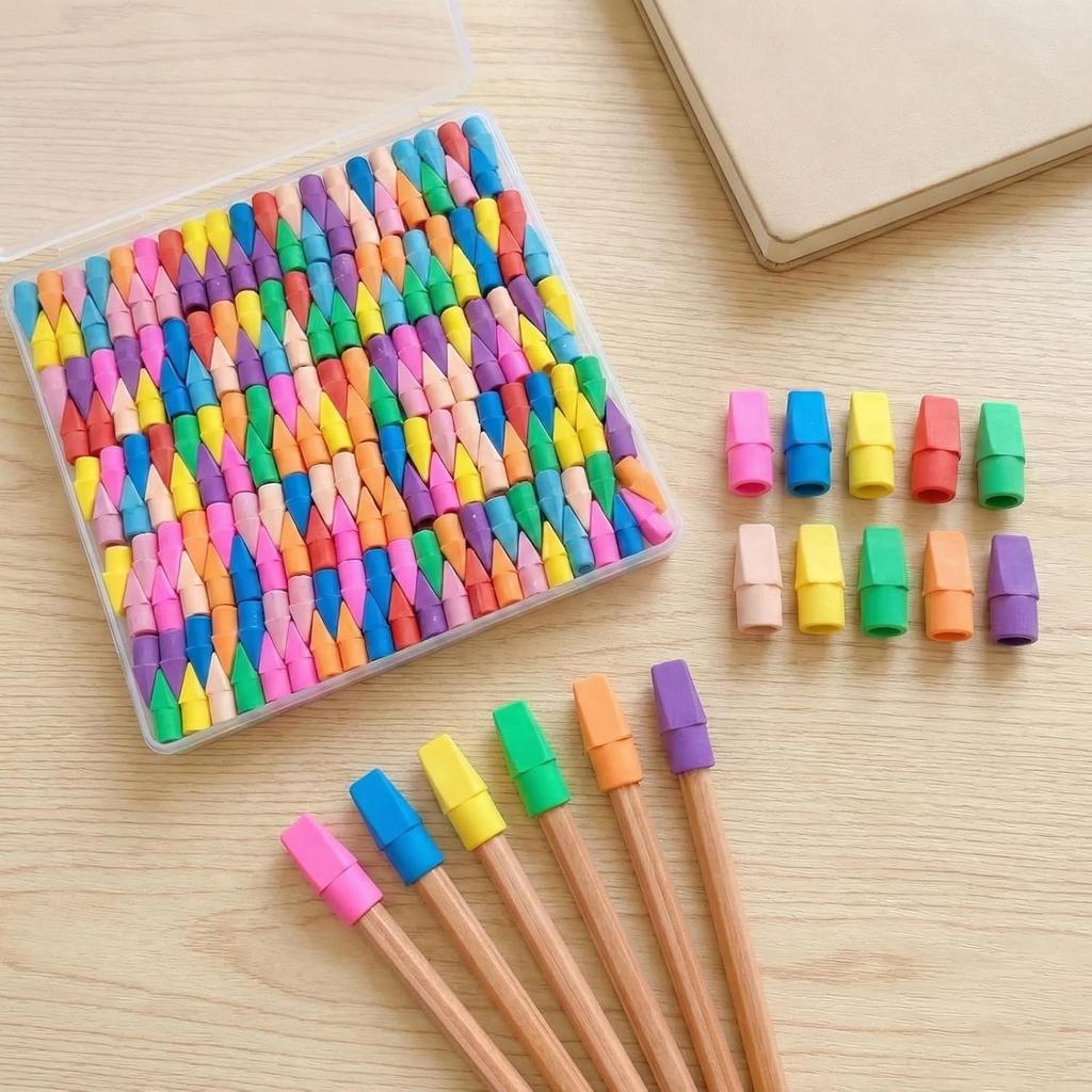 195PCS Pencil Top Erasers, Latex Free Chisel Shape Top Pencil Erasers, 10 Assorted Colors Classroom Erasers for Teachers, Students, School and