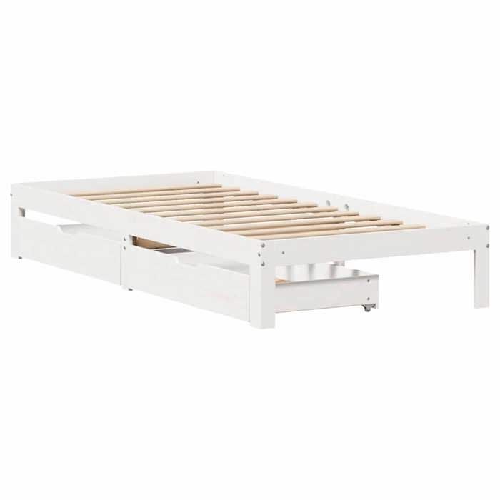VidaXL Bed Frame with Drawers White 100x200 Cm Solid Pine Wood, Slatted Base, Double Bed Frame, Wooden Bed Frame 3301945