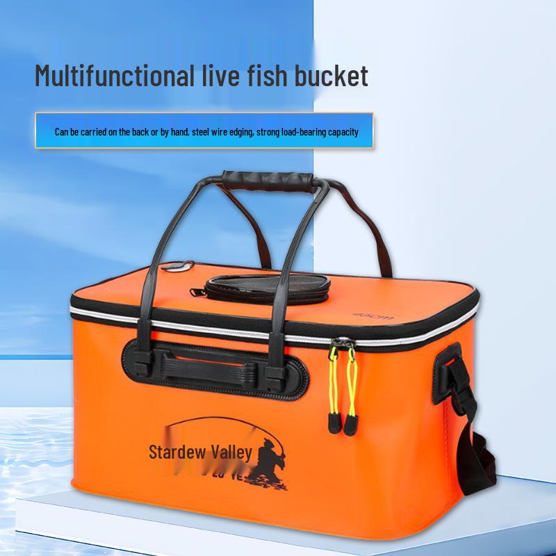Collapsible EVA Fish Bucket with Strap - Multifunctional and Thickened Design with Built-in Keepnet