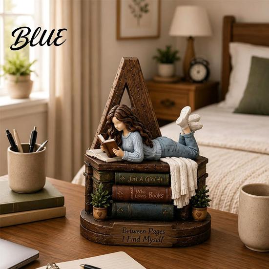 Bookish Gifts for Women Wooden Reading Girl Figurine Book Lovers, Personalized Desktop Bookshelf Decor with Ornaments Stacked Design Home Library