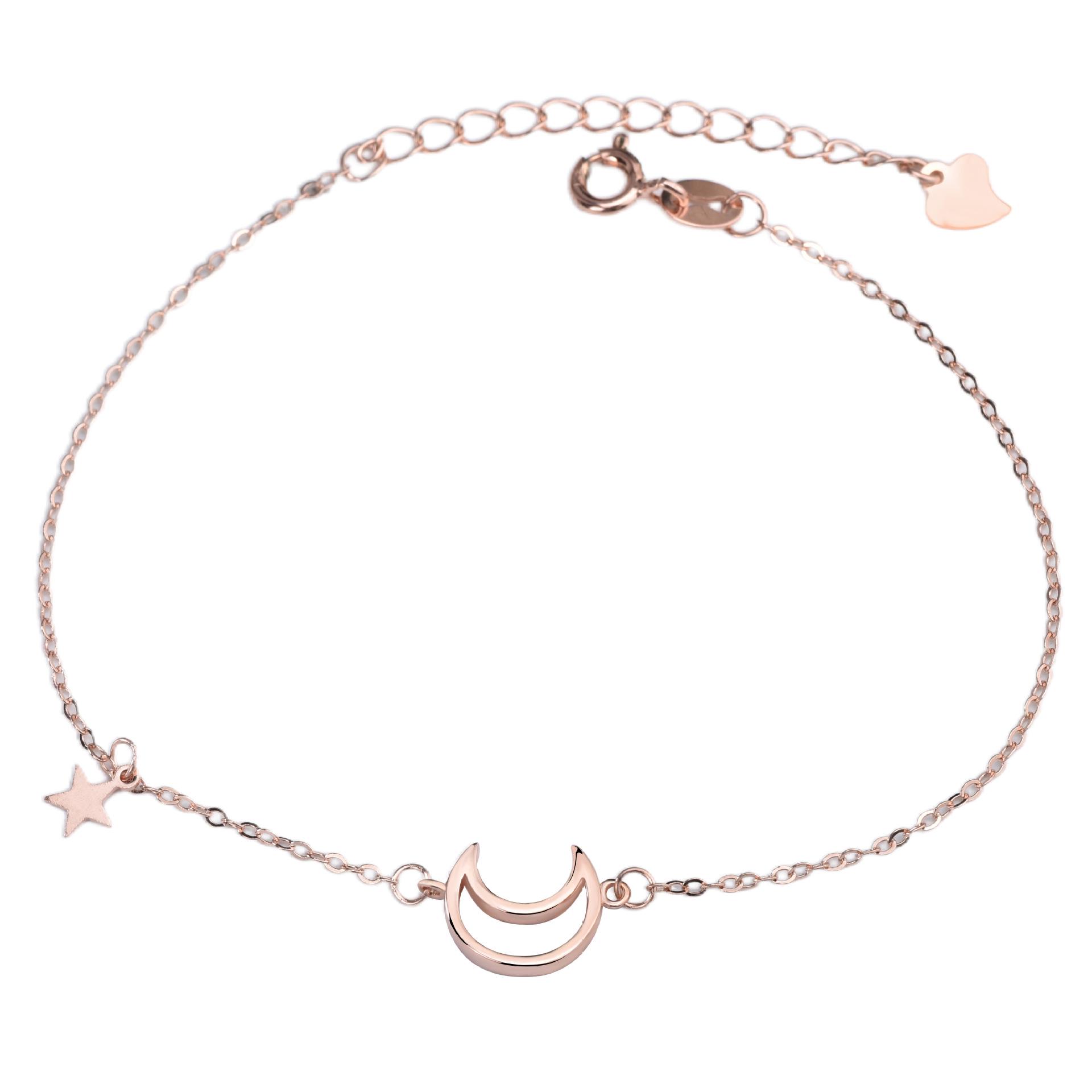 

Korean Rose Gold Star and Moon Bracelet - Women s 925 Sterling Silver, Versatile, High-End, Simple Style, Niche Ins-Inspired Jewelry. 925 Silver