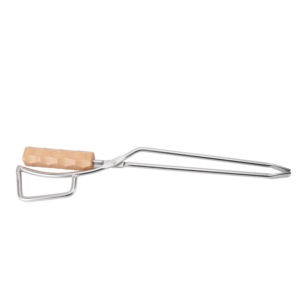 Stainless Steel Fireplace Tongs with Wooden Handle Multifunctional Long Firewood Tong for Fire Pit