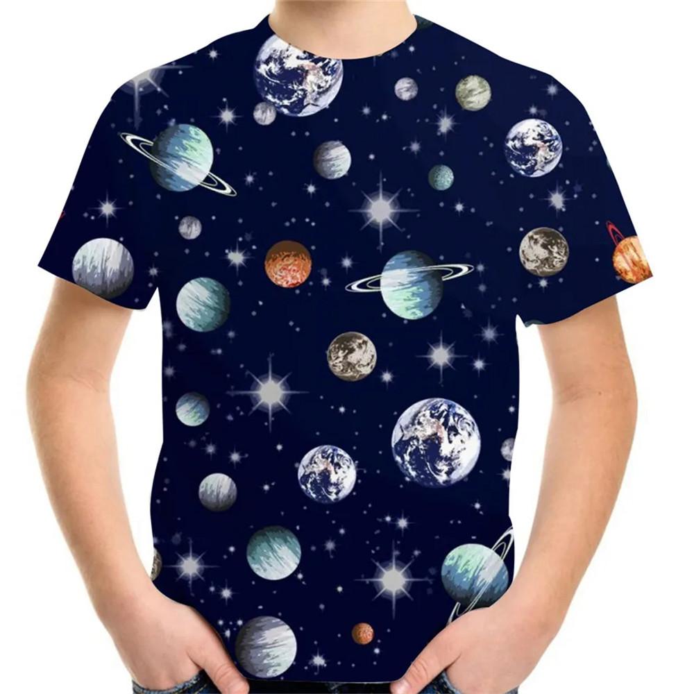 Summer 2-12y Children 3D Clothing Planet Earth Moon Galaxy Print Kids Baby Fashion T Shirt Boys Girls Birthday Tee Fashion Tops