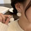 Day Gentle Bow Pom-Pom Stud Earrings Pearl Flash Diamond Sweet Girl Earrings Soft Fufu Atmosphere Earrings