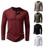 Mens Loose Slub Cotton Henley Collar Long Sleeve Casual T Shirt