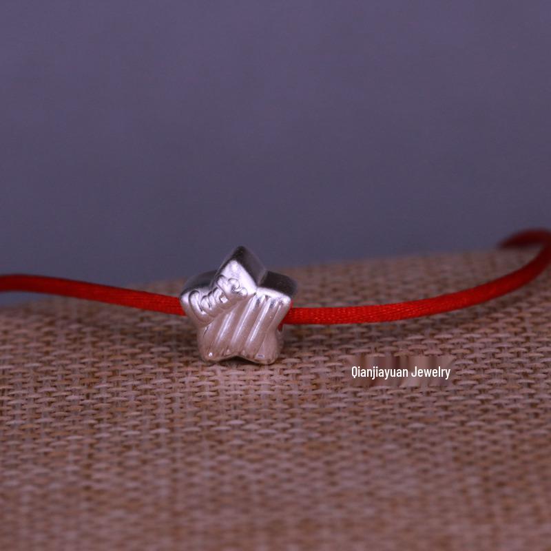 999 Sterling Silver Lucky Star Bead Red Rope Bracelet - DIY Handmade KT Cartoon Meteor Shower Chain