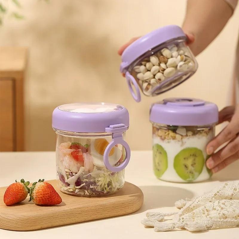 1/2 Layers Salad Cup Portable Fruit Yogurt Breakfast Cups Overnight Oats Bowls Fitness Fat-Reduced Food Container with Spoon
