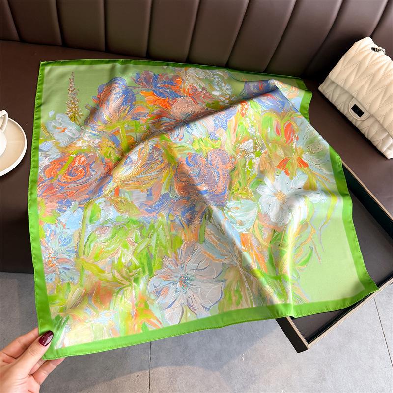 70cm Luxury Square Silk Scarf for Women Silk Feel Flower Print Design Headscarf Fashion Lady Headband Bandana and Bag Tie Ribbon