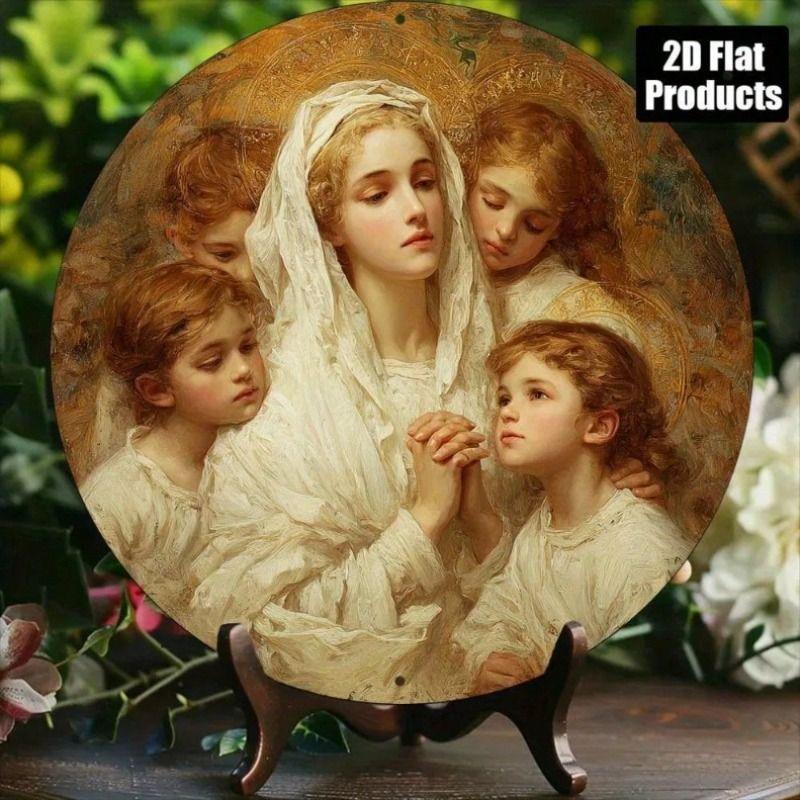 

Vintage Blessed Virgin Mary Metal Poster, 8x8 Inch Round Aluminum Sign Wall Art Home Decor Gift