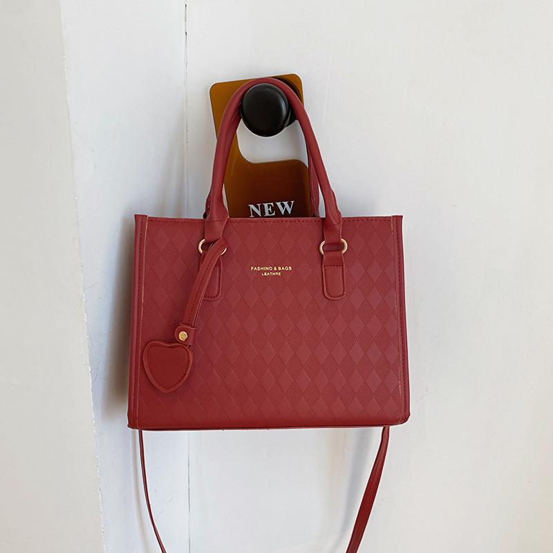 

Stylish Simple Red Pu Tote Bag For Women Fall Winter New Small Square Purse червоний