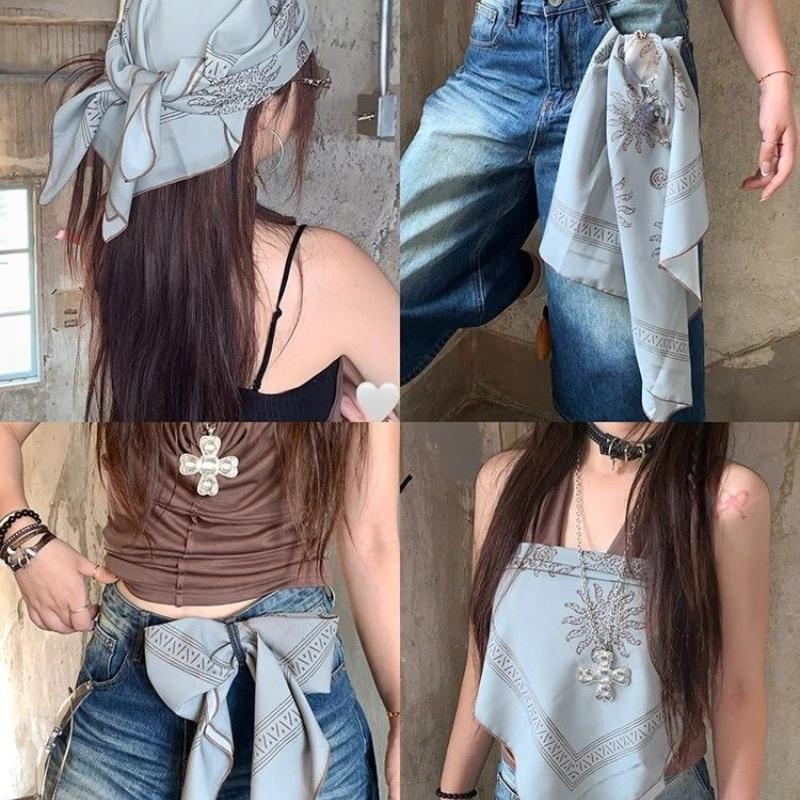 Fashion Y2K Retro Leopard Print Hair Scarf Spicy Girl Punk Hip Hop Headscarf Hair Accessories Streetwear Small Square Scarf