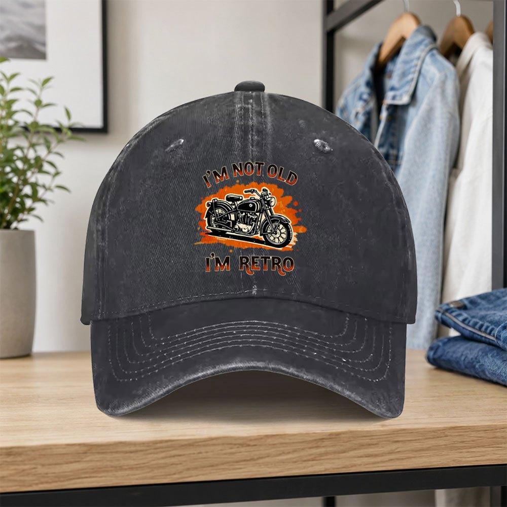 Retro Biker Print Washed Baseball Cap  Unisex Adjustable Dad Hat for Outdoor Daily Wear Parties Vacations Valentines Gift