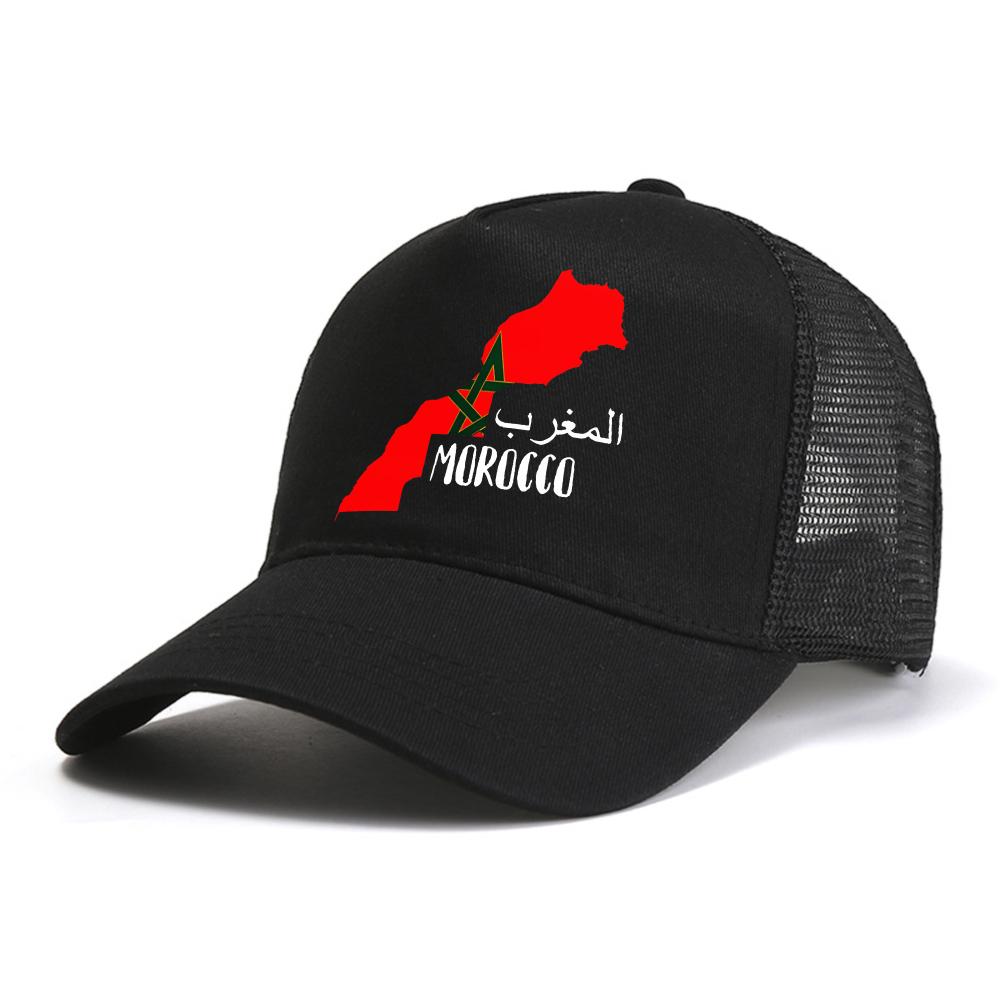 Marocko Karta Flagga Grafik Basebollkeps Herr Marockanska Herrkläder Tryckta Kepsar Mode Sommar Andningsbara Solhattar Nät Justerbar Hatt