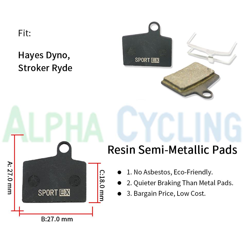 4 Pairs, Bicycle Disc Brake Pads for Hayes Dyno, Stroker Ryde Caliper, Sport EX Class, Resin