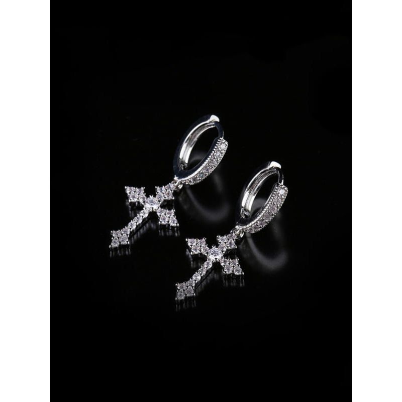 Micro-Inlaid Cross Ins Niche Style Zircon Hip Hop Earrings