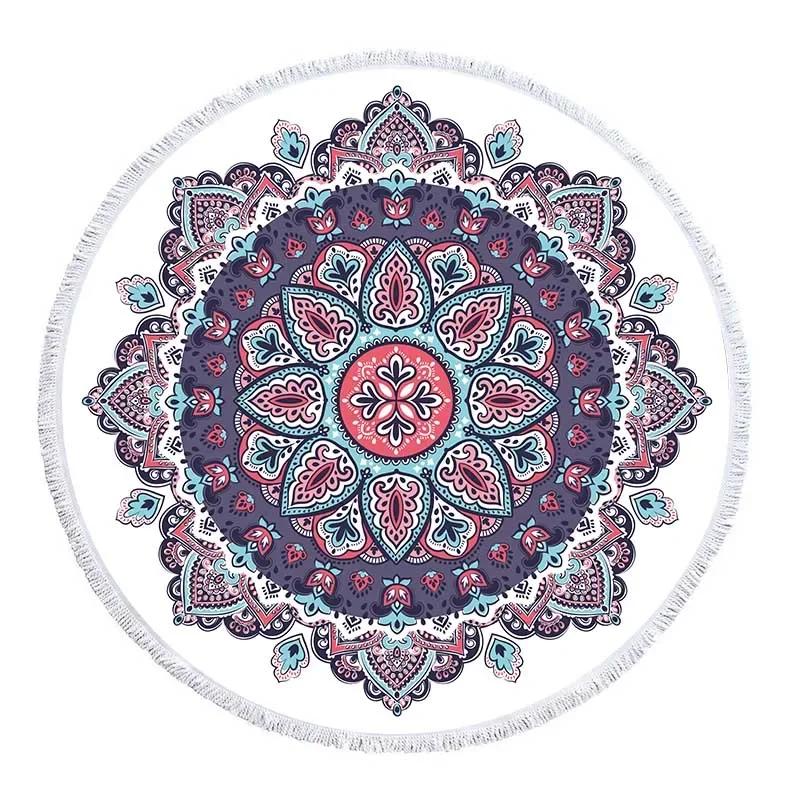 Telo Mare Rotondo Mandala con Frange Microfibra Assorbente Tappetino Copriletto Arazzo Coperta Asciugamano da Piscina da Bagno