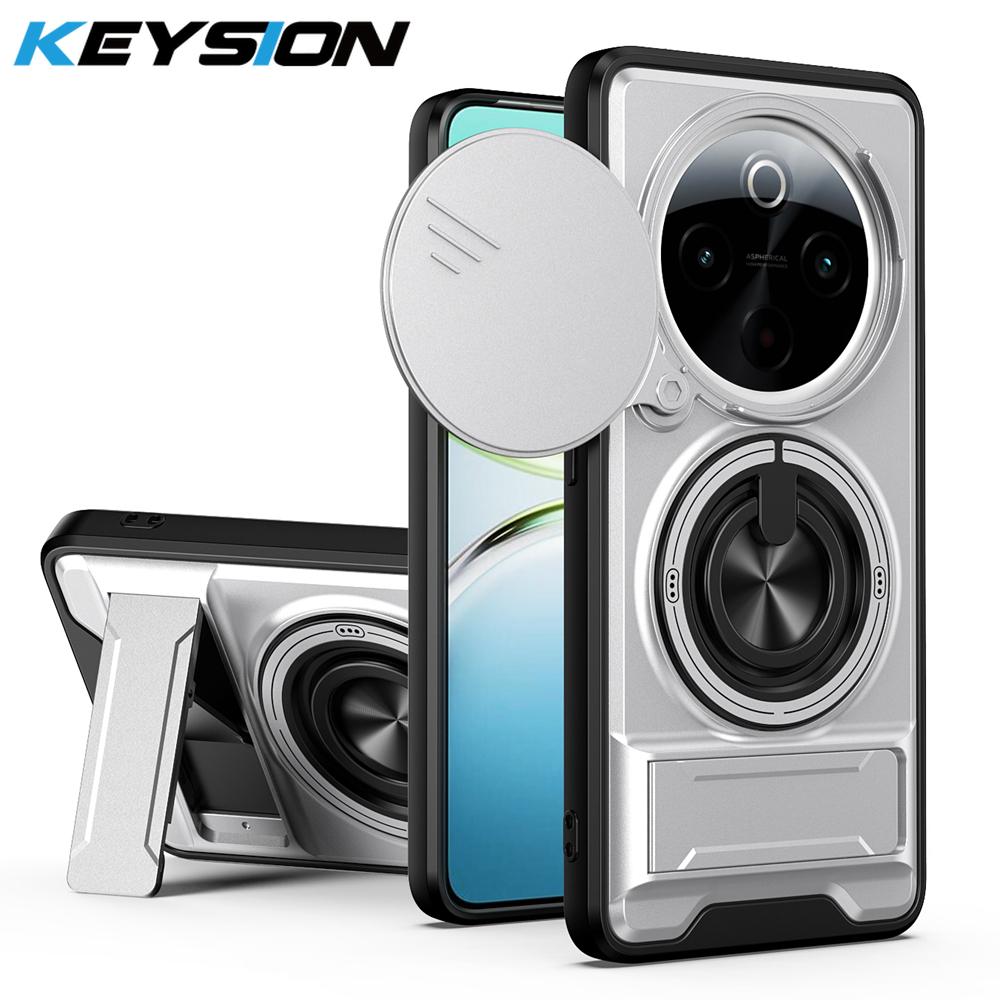 KEYSION Magnetic Phone Case for IQOO Z10 5G Slide Camera Protection Upright Kickstand 360° Ring Shockproof Cover for IQOO Z10