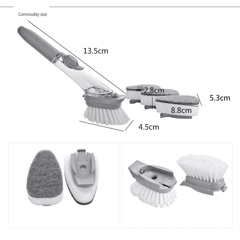 Kitchen Cleaning Brush 2 In 1 Long Handle Cleaing Brush with Removable Brush Sponge Dispenser Dishwashing Brush Kitchen Tools
