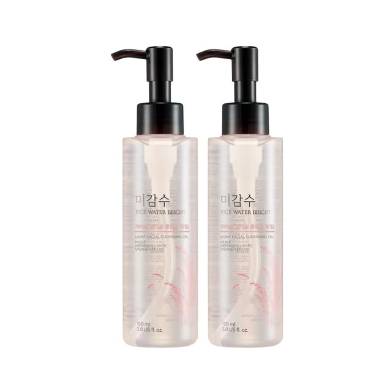 THE FACE SHOP Rice Water Bright Light Cleansing Oil – Gentle Makeup Remover & Brightening Cleanser Set – 150ml x 2