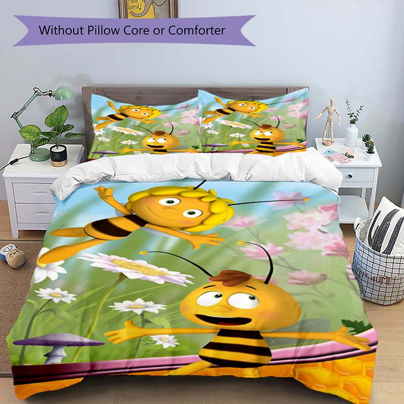 3pcs maya the bee Bedding Set Duvet Cover Closure Includes 1 Duvet Cover & 2 Pillowcases, Soft and Comfortable for All Seasons.