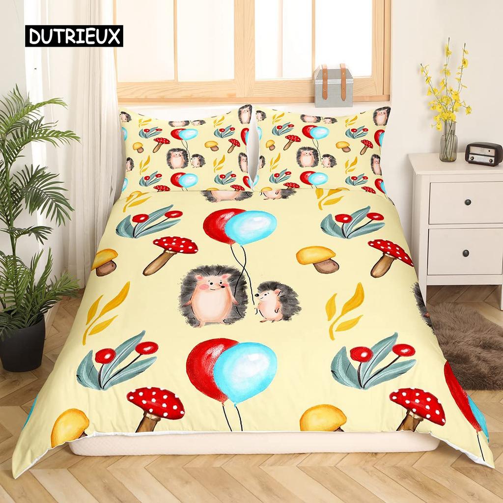 Hedgehog Duvet Cover Set 3D Cartoon Hedgehog Flower 2/3PCS Bedding Set Kids Boys Girls Animal Queen Size Polyester Quilt Cover
