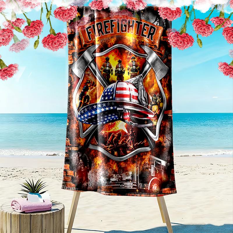 Firefighter Print Beach Towel, Large Soft Quick Dry Towel for Beach Camping Swimming