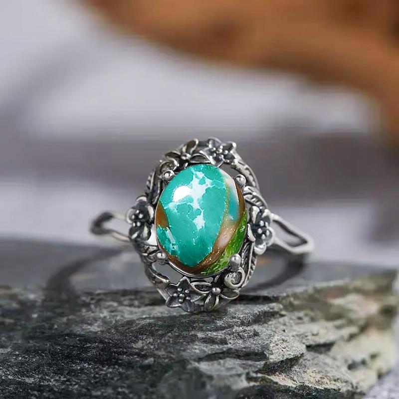 Vintage 925 Silver Ring Irregular Flowers Natural Rose Quartz Punk Ring Bohemian Silver Ring Fine Jewelry For Women