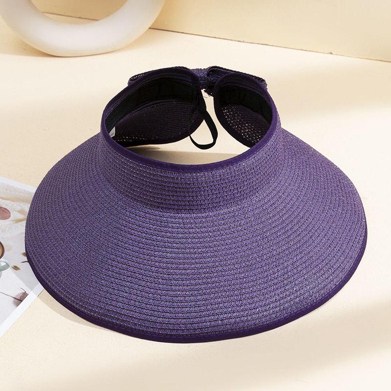 Summer empty straw hat foldable outdoor portable bow wide brimmed visor for women sun protection beach hat