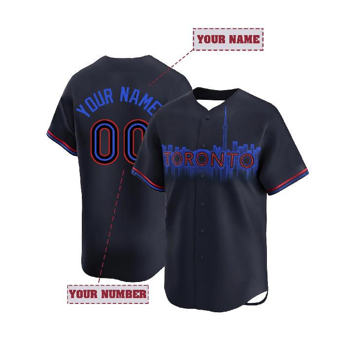 Maglia da Baseball da Uomo Ricamata Personalizzata con Nome e Numero Toronto Nero Scollo a V Manica Corta Personalizzata Bottoni Camicie Fai da Te