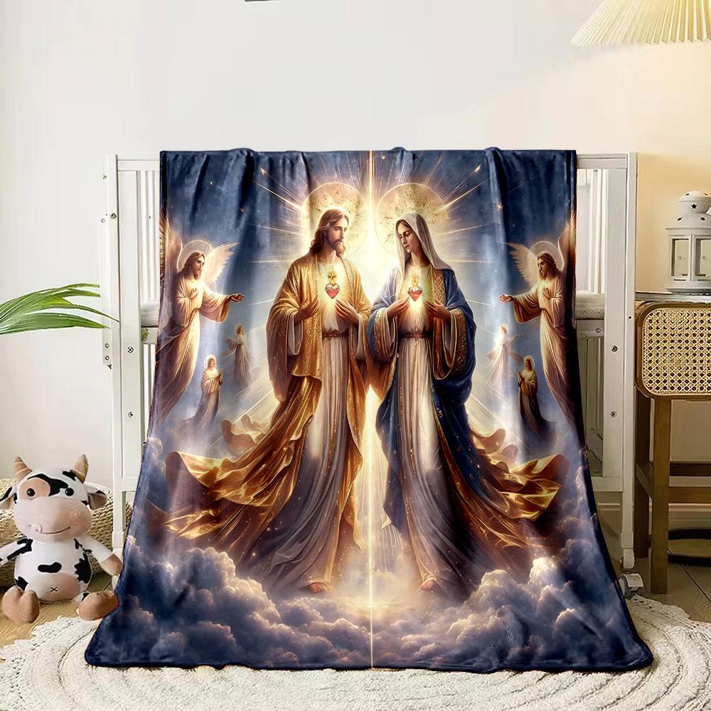 Sacred Heart Jesus Mary Angel Blanket  Printed Blanket for Living Room Bed Couch lunch break Soft Cozy Blanket for Friend's festival Gift