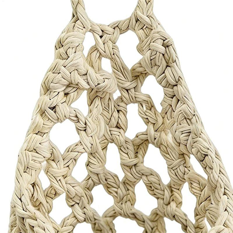 A03F-Handmade Cotton Macrame Plant Hanger Cotton Rope Woven Hanging Basket With Net Pouch Boho Macrame Plant Hanger