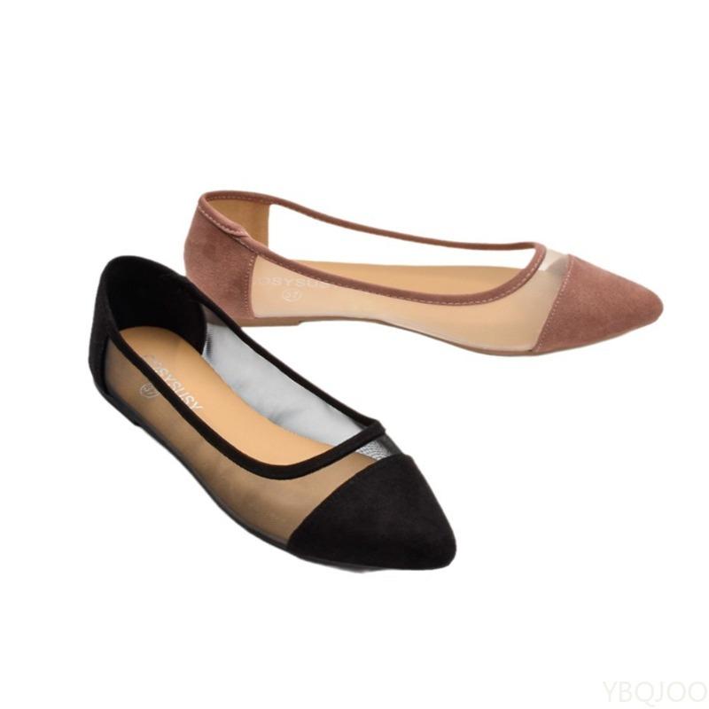 Fashion Women's Daily Shallow Mouth Fashion Mesh Women Shoes Elegant Pointed Spliced Flat Shoes Women's Casual versatile Sandals