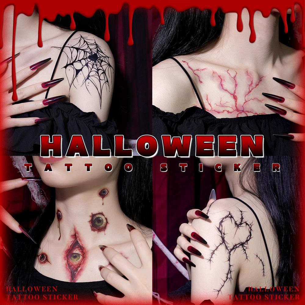 Tatuaggi Rossi Venati Opachi di Halloween e Adesivi Facciali/Braccia Spaventosi
