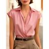 Women's Satin Short Sleeve Polo Shirt, Elegant Casual Top for Spring Summer