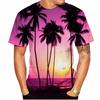 Summer Hawaiian Scenery 3D T-Shirt, Street Fashion Men's Stylish Loose Fit Round Neck Short Sleeve Top