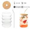 Bicchieri da Bere 300ML/450ML Vetro Resistente alle Alte Temperature con Coperchi Cannucce Design Ondulato Bicchieri da Acqua per Birra Caffè Freddo Cocktail Multiuso