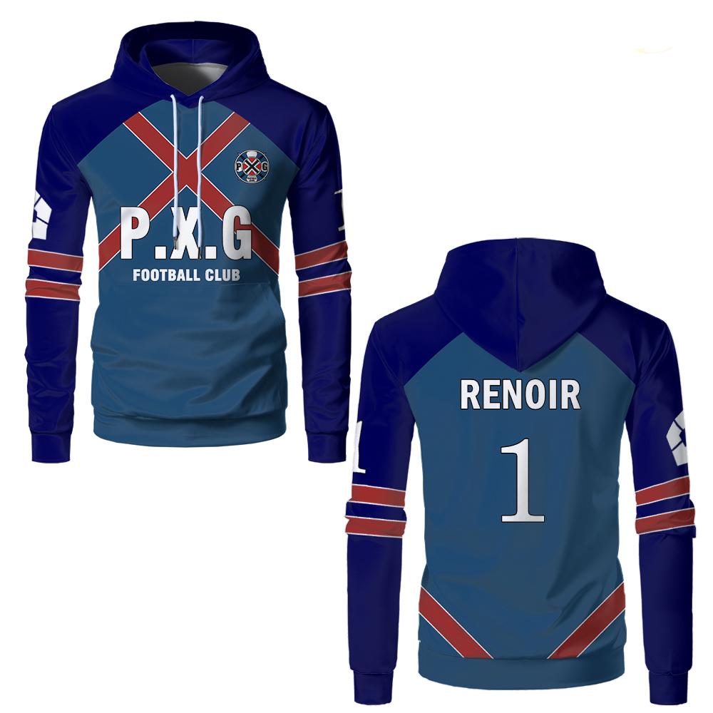 Japonské anime Blue Lock PxG Tým Rin Dres týmové uniformy, pět kusů, jednostranný sportovní dres, fotbalový dres s kapucí, cosplay