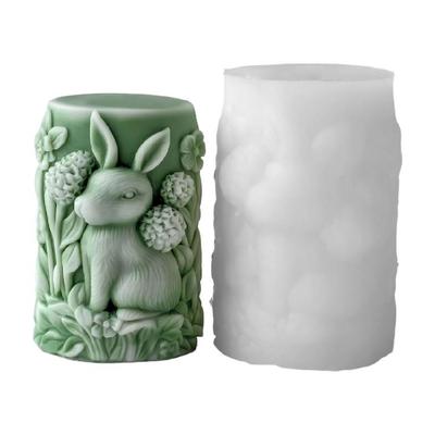 Holiday Silicone Candle Mould Featuring Rabbits Pattern Easy Demolding Reusable Cylinder for Home Decoration