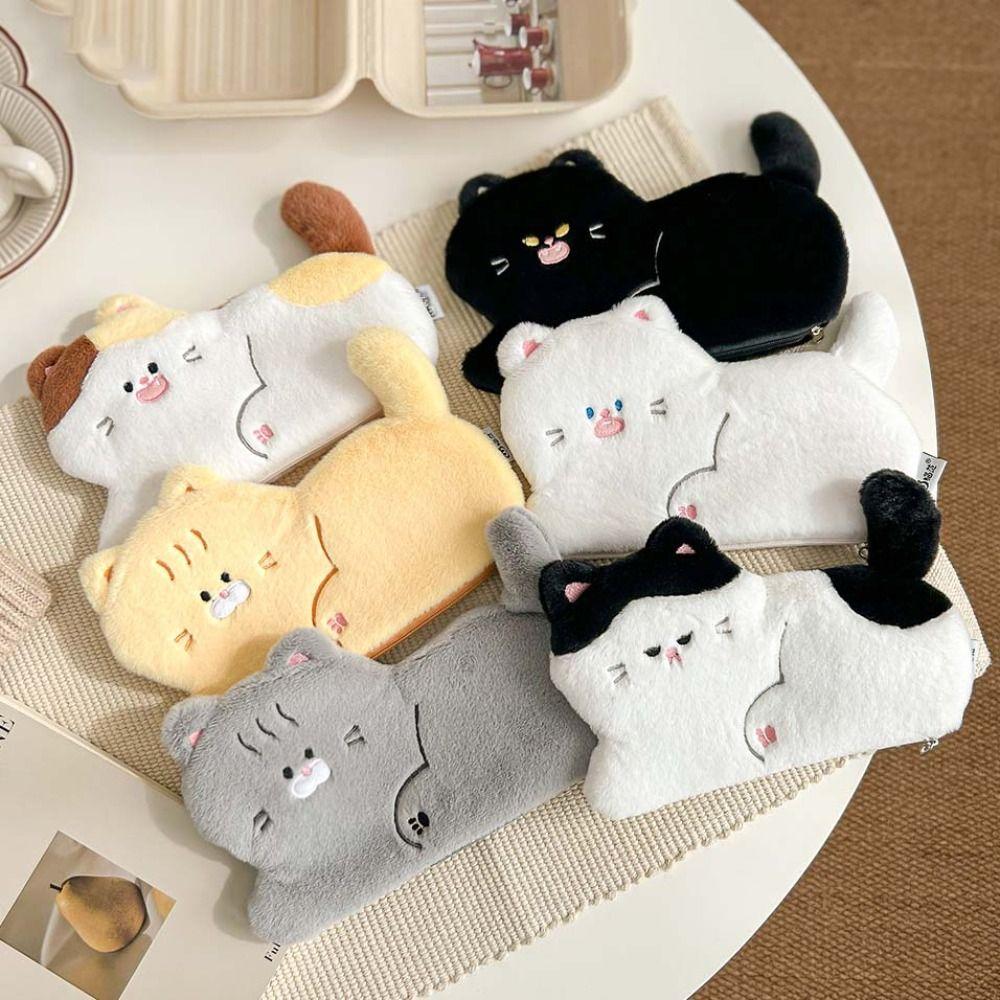 Fluffy Plush Cat Pencil Bag Large Capacity Stationery Storage Pouch Cartoon Pencil Case  Gifts