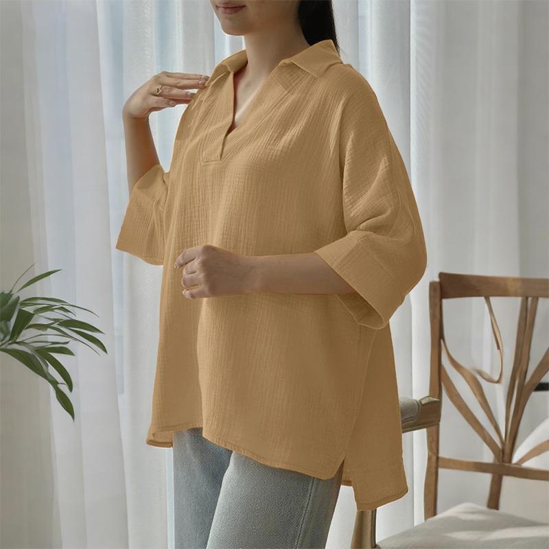 ZANZEA Women Classic Collar Loose 3/4 Sleeve Solid Blouse
