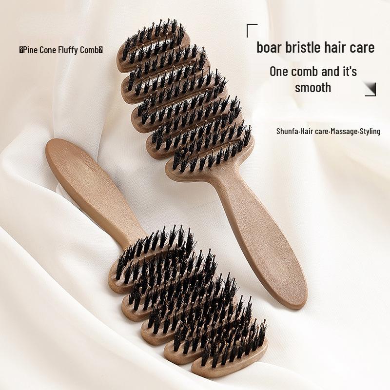Pine Cone Boar Bristle Volume Boost Hairbrush & Massage Comb for Women