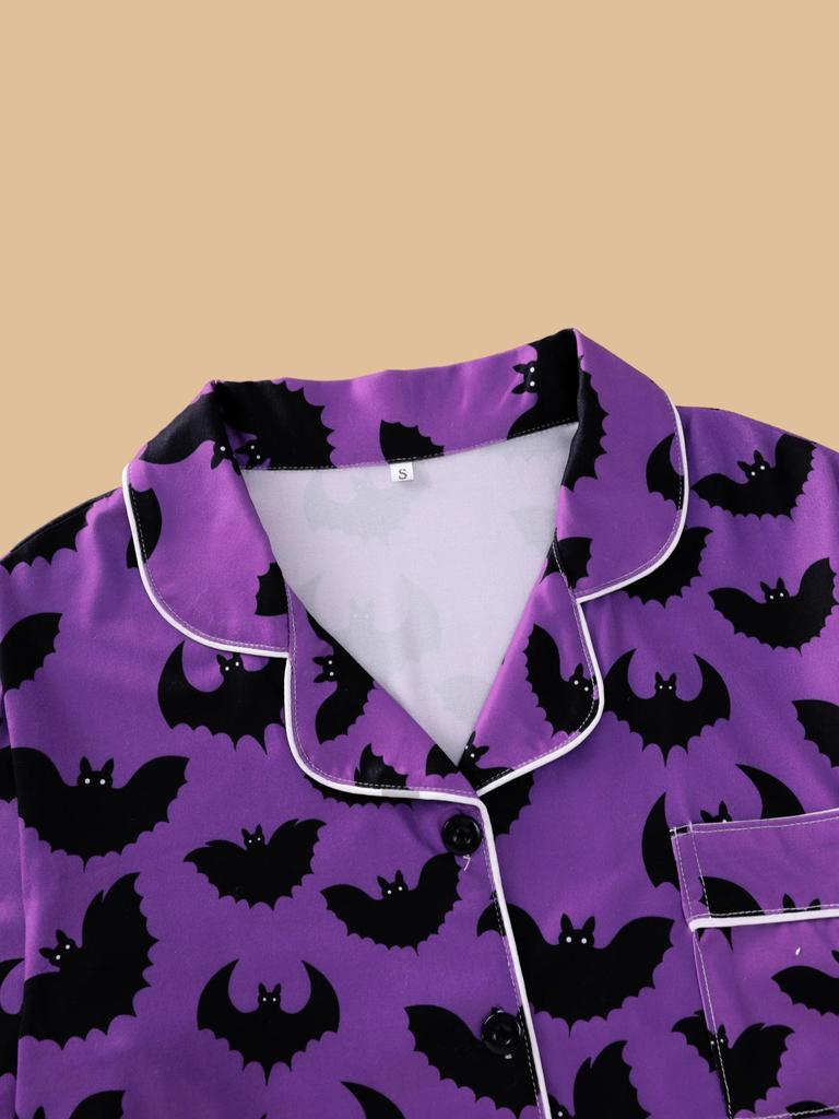 2025 Women's Long-Sleeve Pajama Set: Halloween Lapel Homewear for Spring & Autumn