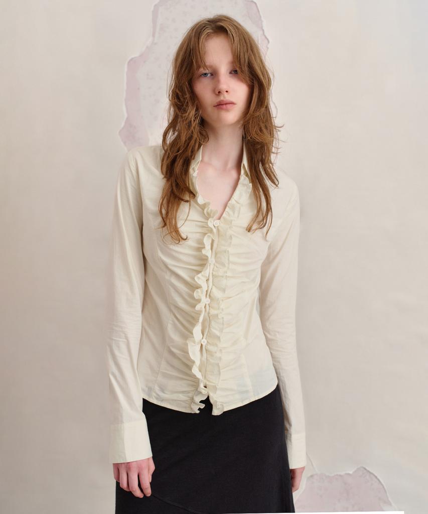 SUNBURNPROJECT Ruffle Fitted Shirt, Ivory