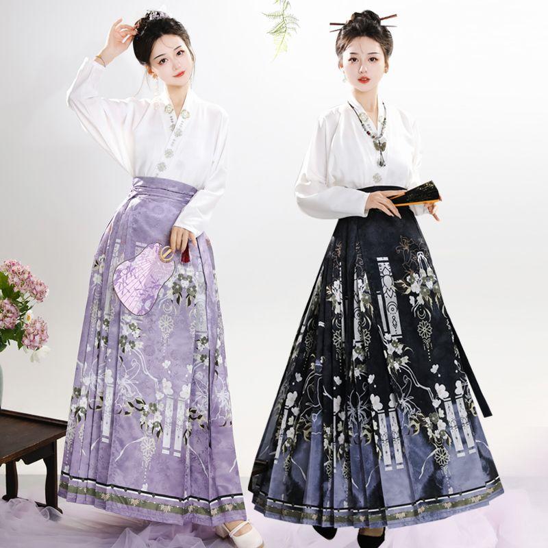 Summer Girls Series Hanfu Chinese Ming Dynasty Style Daily Horse-face Skirt Women's Dress Set