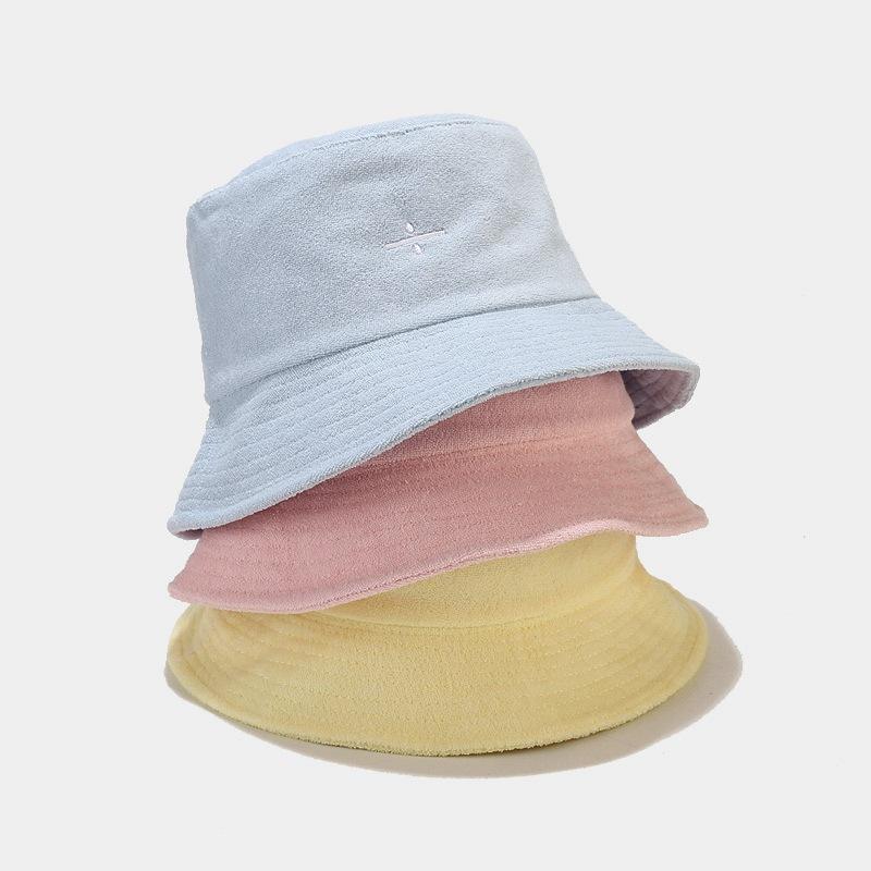 Korean Version of the New Towel Material Bucket Hat Symbol Embroidery Internet Celebrity Foldable Basin Hat Spring and Autumn Outdoor Visor Hat Chil