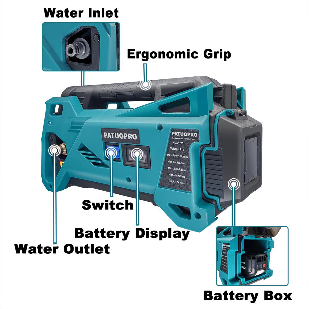 PATUOPRO 500W Cordless Watering Machine Electric Water Pump Rechargeable Pump Garden Watering Power Tools For Makita 18V Battery