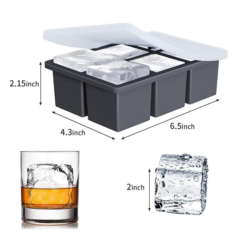 Ice Cube Tray with Lid Silicone Molds Square Large Ice Cube Mold for Whiskey Freezer Containers Cocktails Easy Release BPA Free